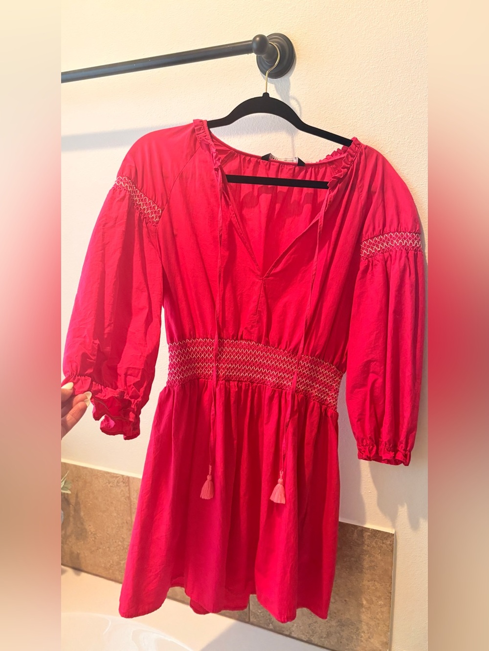Zara Hot Pink Smocked-Waist Midi Dress